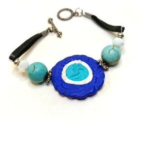Polymer Clay Evil Eye Bead Bracelet Turquenite Opalite Beaded Hamsa Bracelet